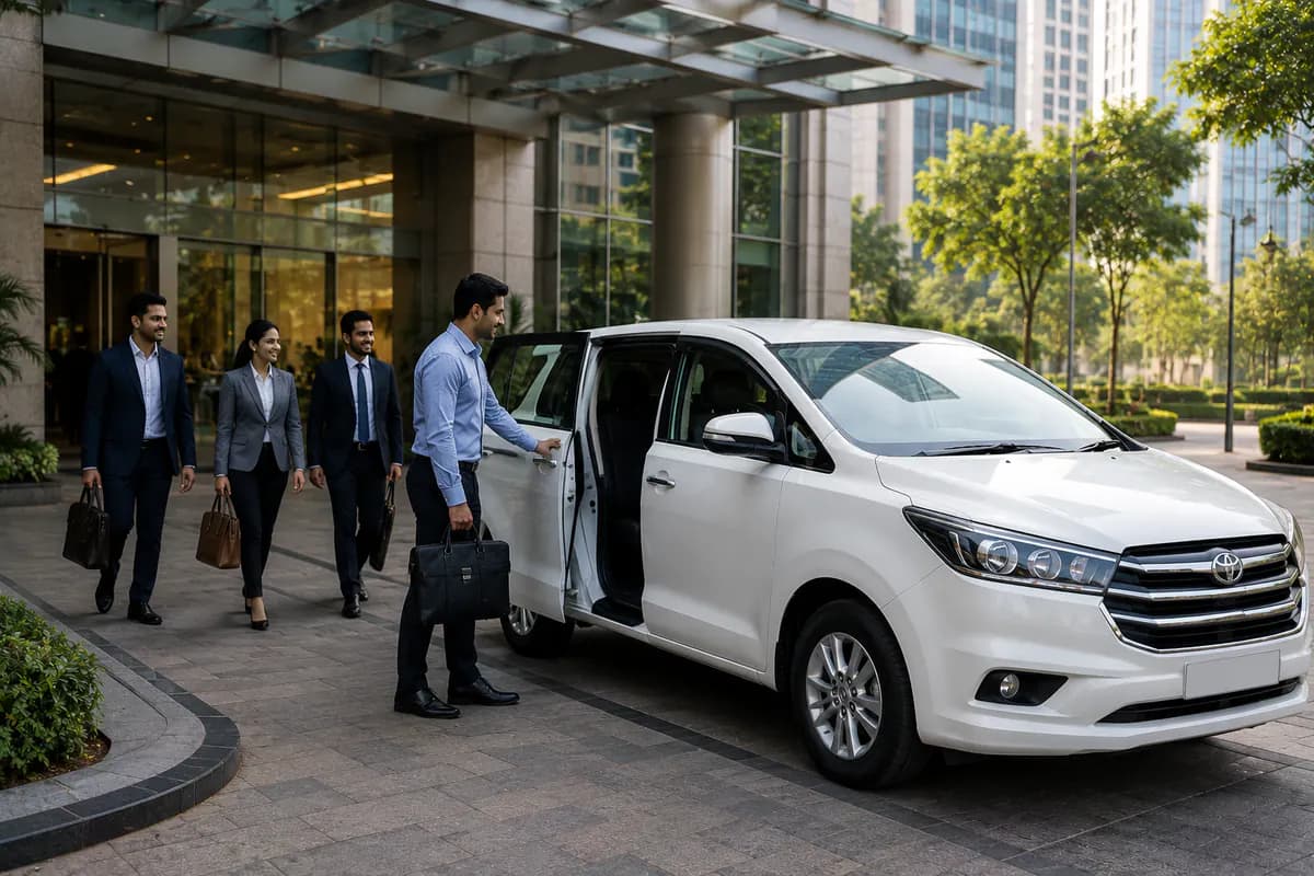 Corporate travellers arriving for vehicle pickup