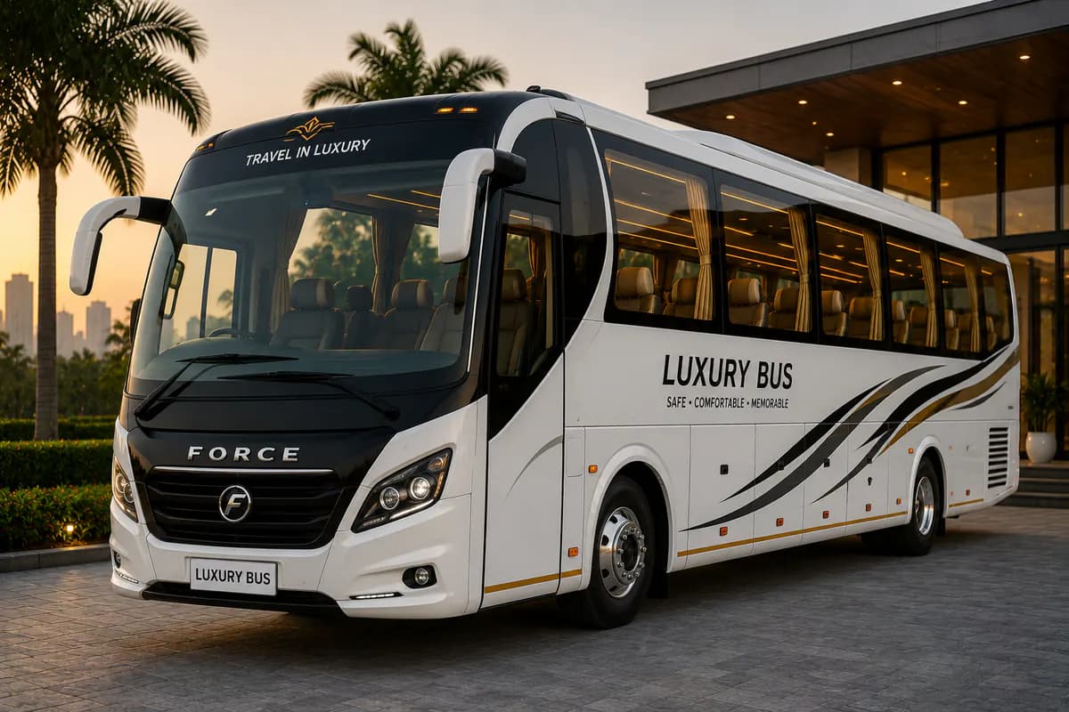 Full-size passenger bus representing travel for large groups
