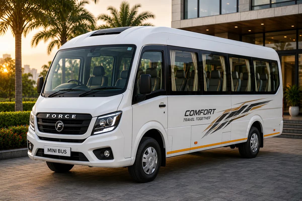 White mini bus representing coordinated travel for medium-sized groups